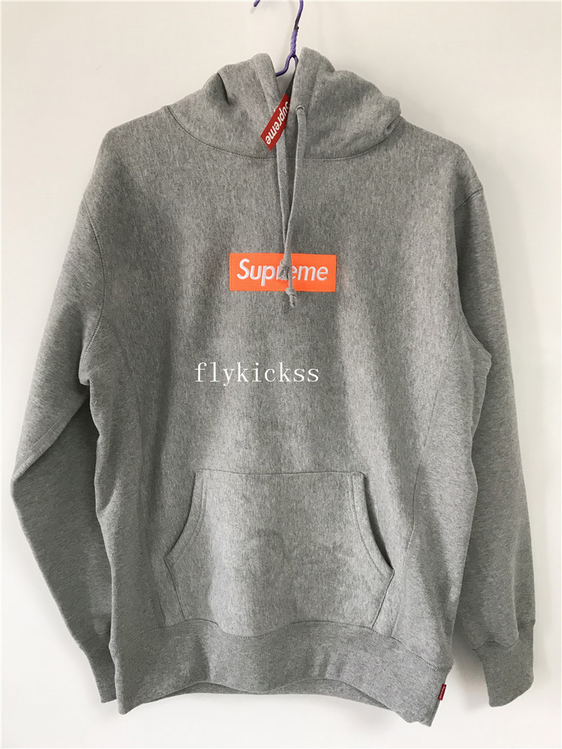 Supreme Grey Hoodie With Orange Box Logo